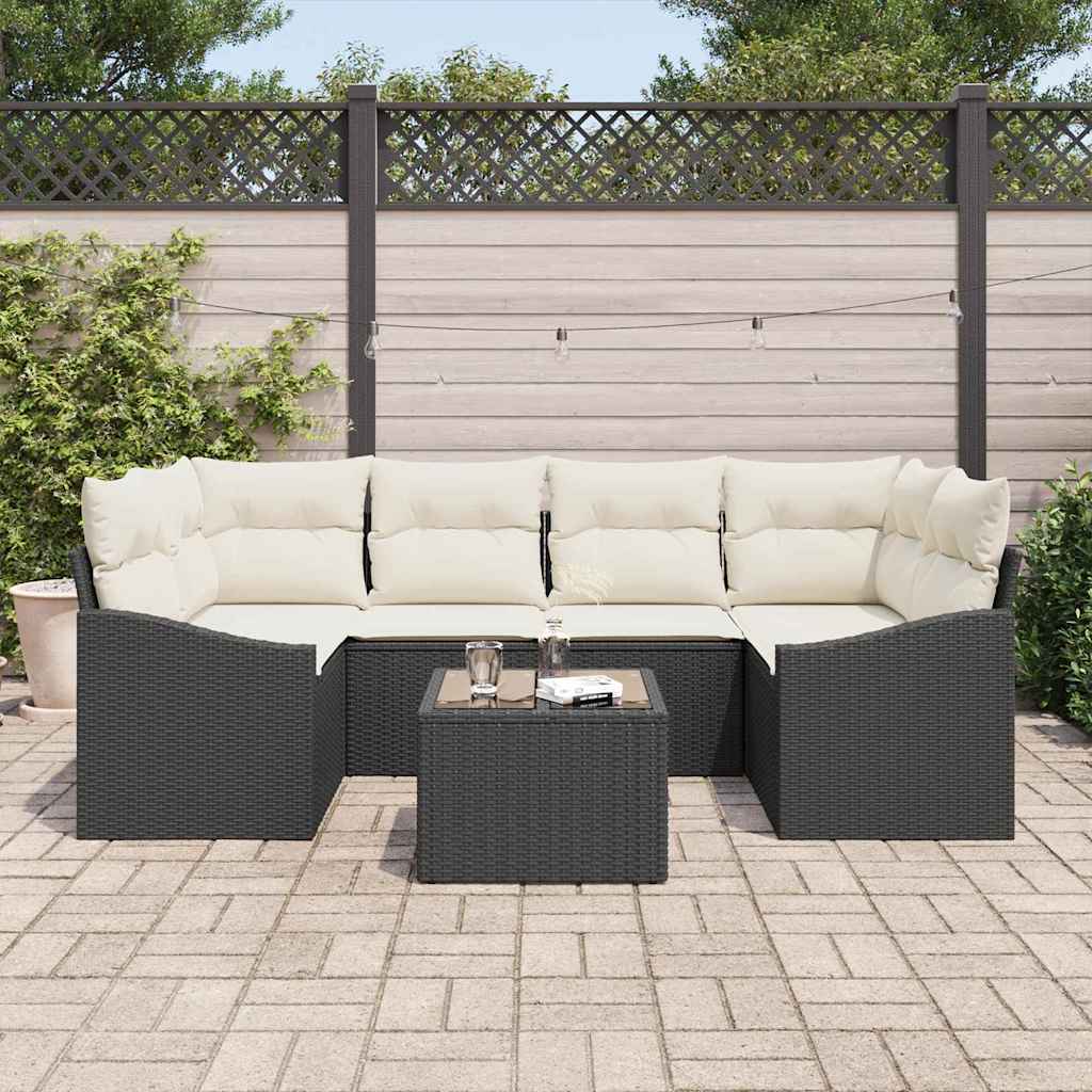 Set di divani con cuscino 7 pcs Nero e Crema polyrattan - immagine 3