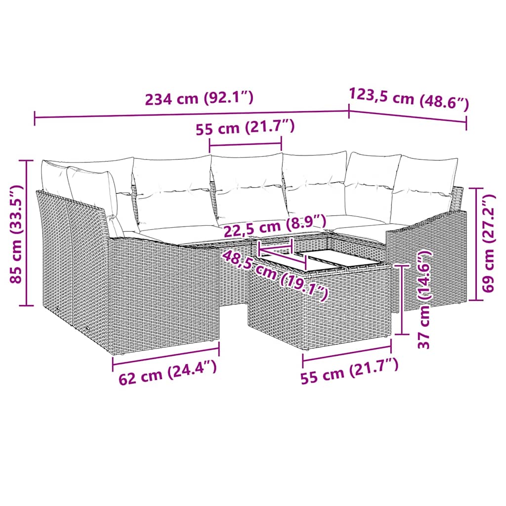 Set di divani con cuscino 7 pcs Nero e Crema polyrattan - immagine 9