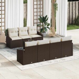 Set Divano da Giardino 8 pcs Marrone e Crema 55 x 55 x 37 cm