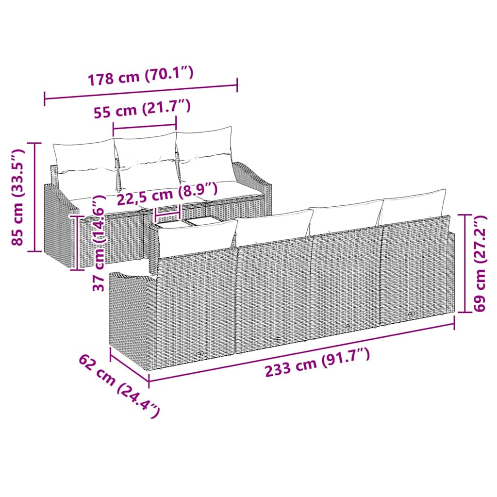 Set Divano da Giardino 8 pcs Marrone e Crema 55 x 55 x 37 cm - immagine 8