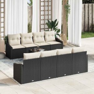 Set di divani con cuscino 9 pcs Nero e Crema polyrattan