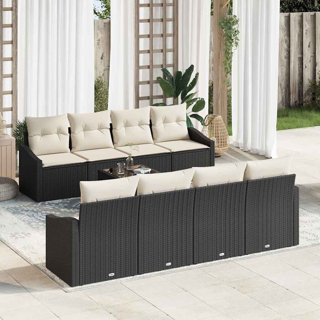 Set di divani con cuscino 9 pcs Nero e Crema polyrattan