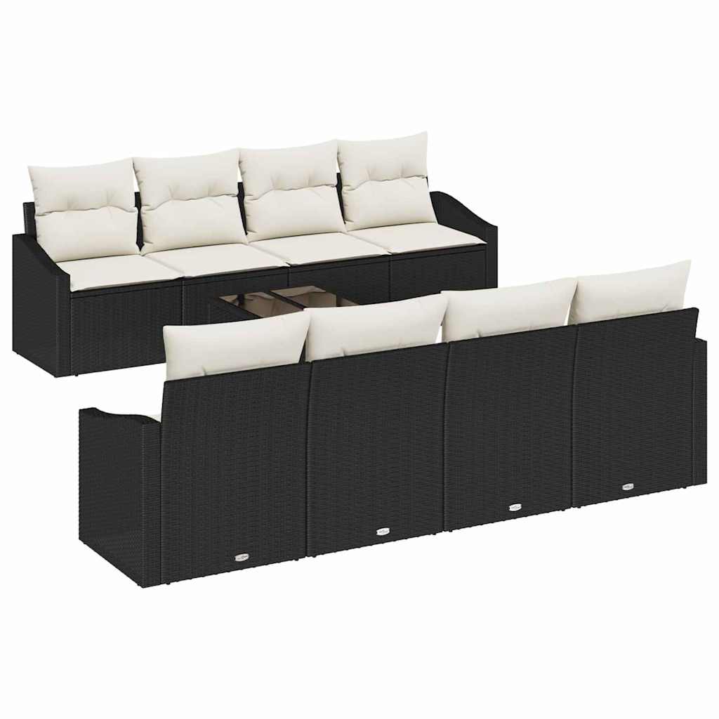 Set di divani con cuscino 9 pcs Nero e Crema polyrattan - immagine 2