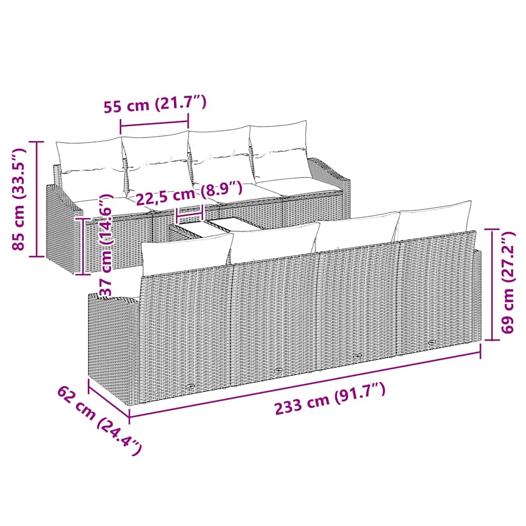 Set di divani con cuscino 9 pcs Nero e Crema polyrattan - immagine 8
