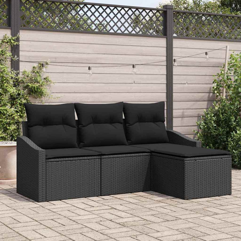 Set di divani con cuscino 4 pcs Nero polyrattan