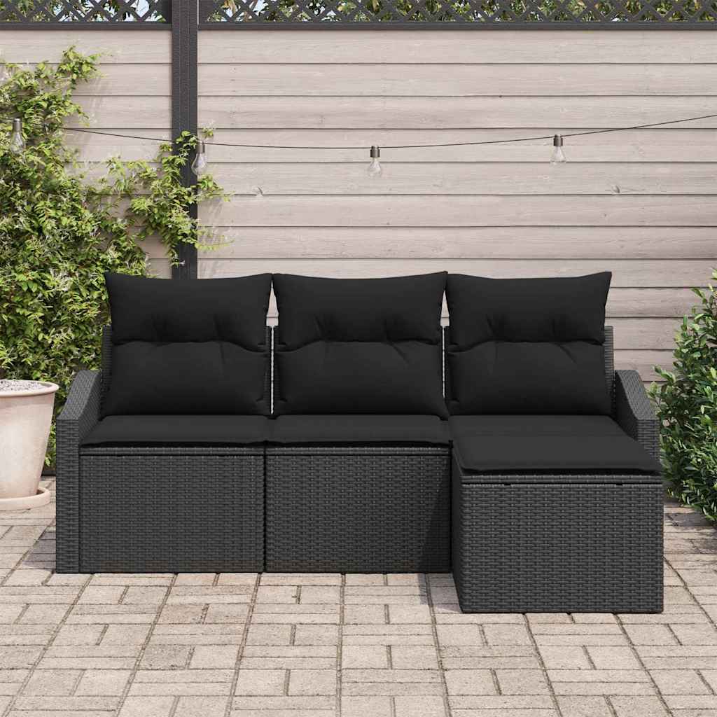 Set di divani con cuscino 4 pcs Nero polyrattan - immagine 3