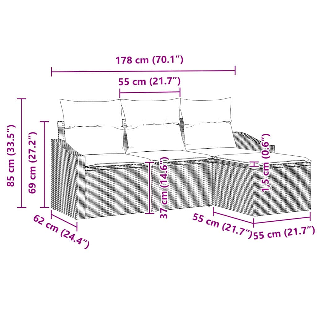 Set di divani con cuscino 4 pcs Nero polyrattan - immagine 8
