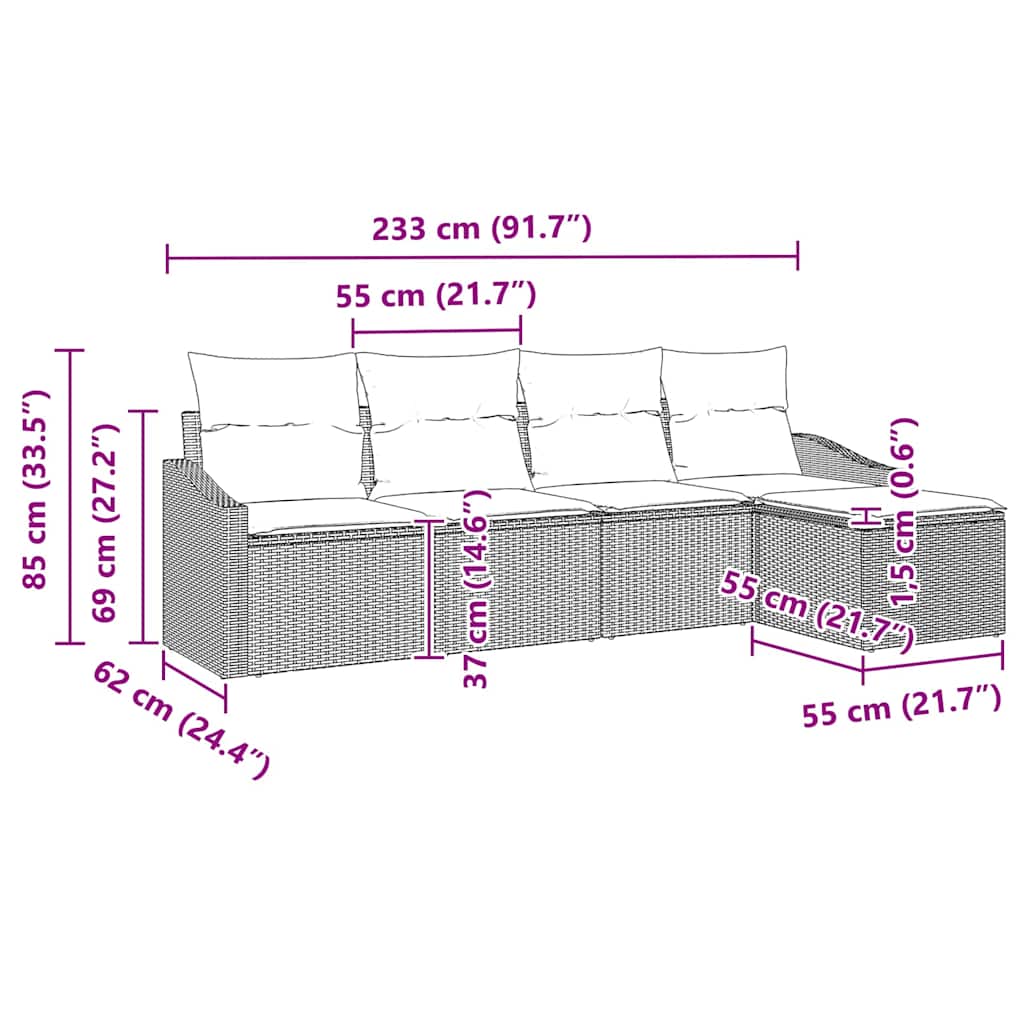 Set di divani con cuscino 5 pcs Beige polyrattan - immagine 8