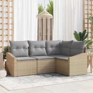 Set Divano da Giardino 4 pcs Beige Poly Rattan