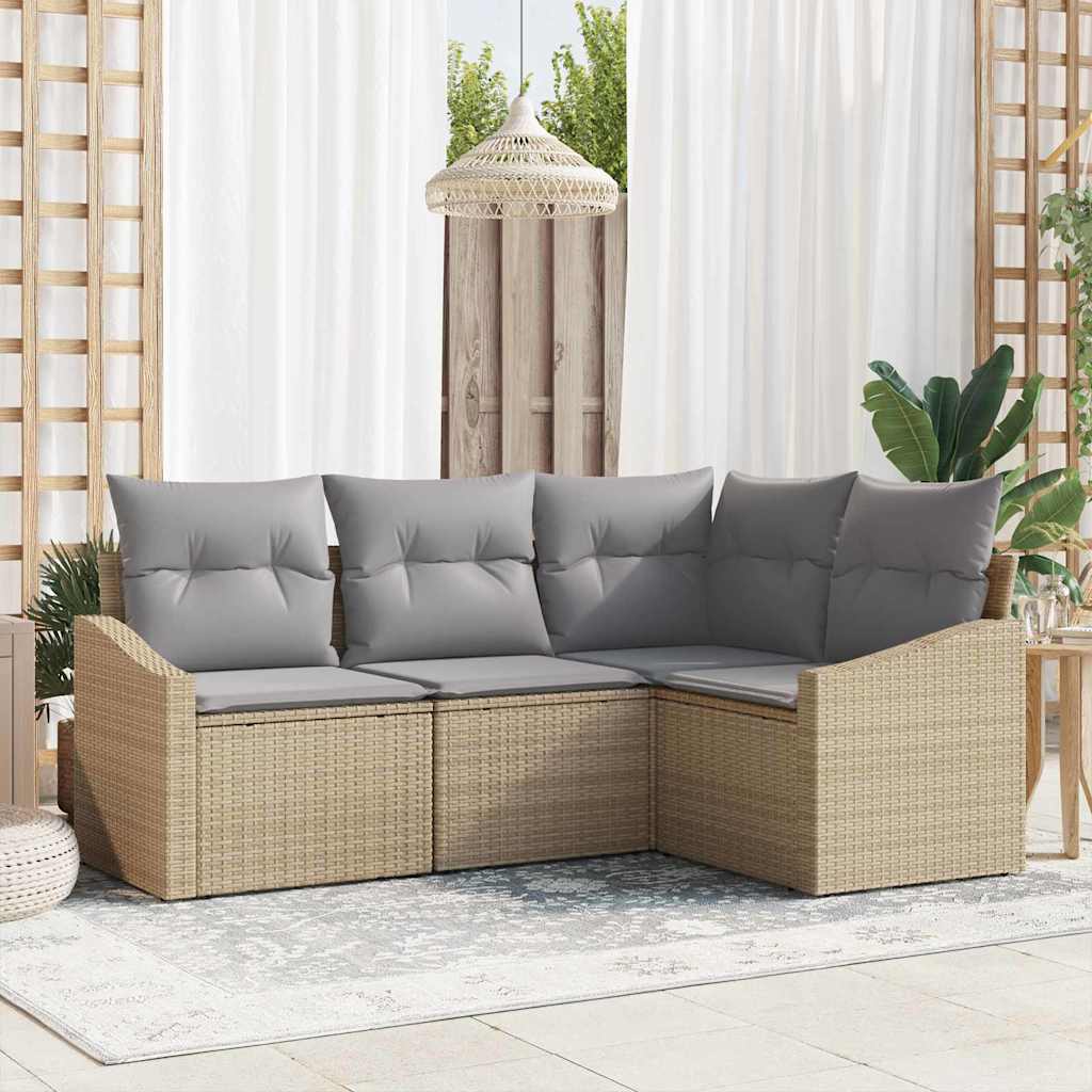 Set Divano da Giardino 4 pcs Beige Poly Rattan