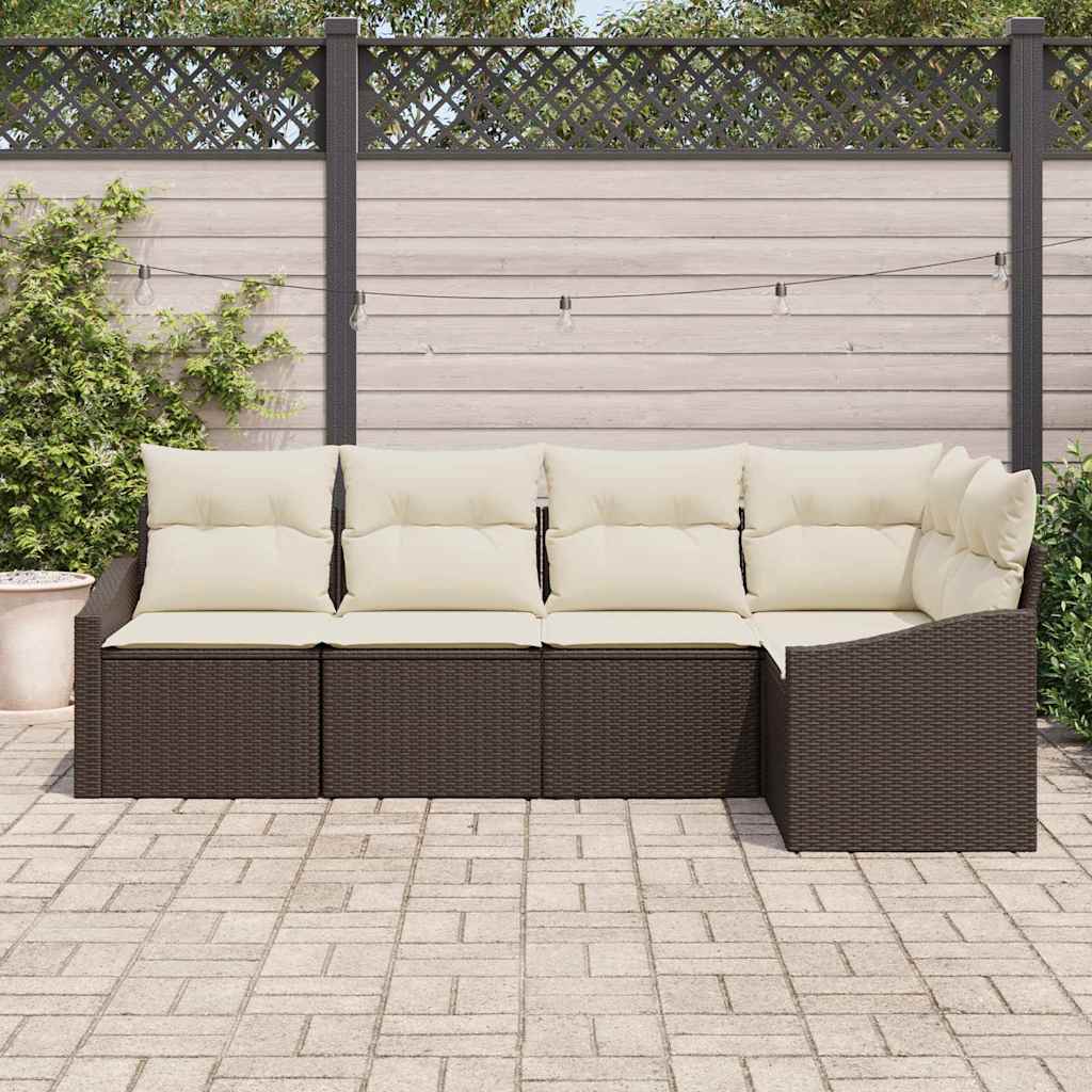 Set di divani con cuscino 5 pcs Marrone polyrattan - immagine 3