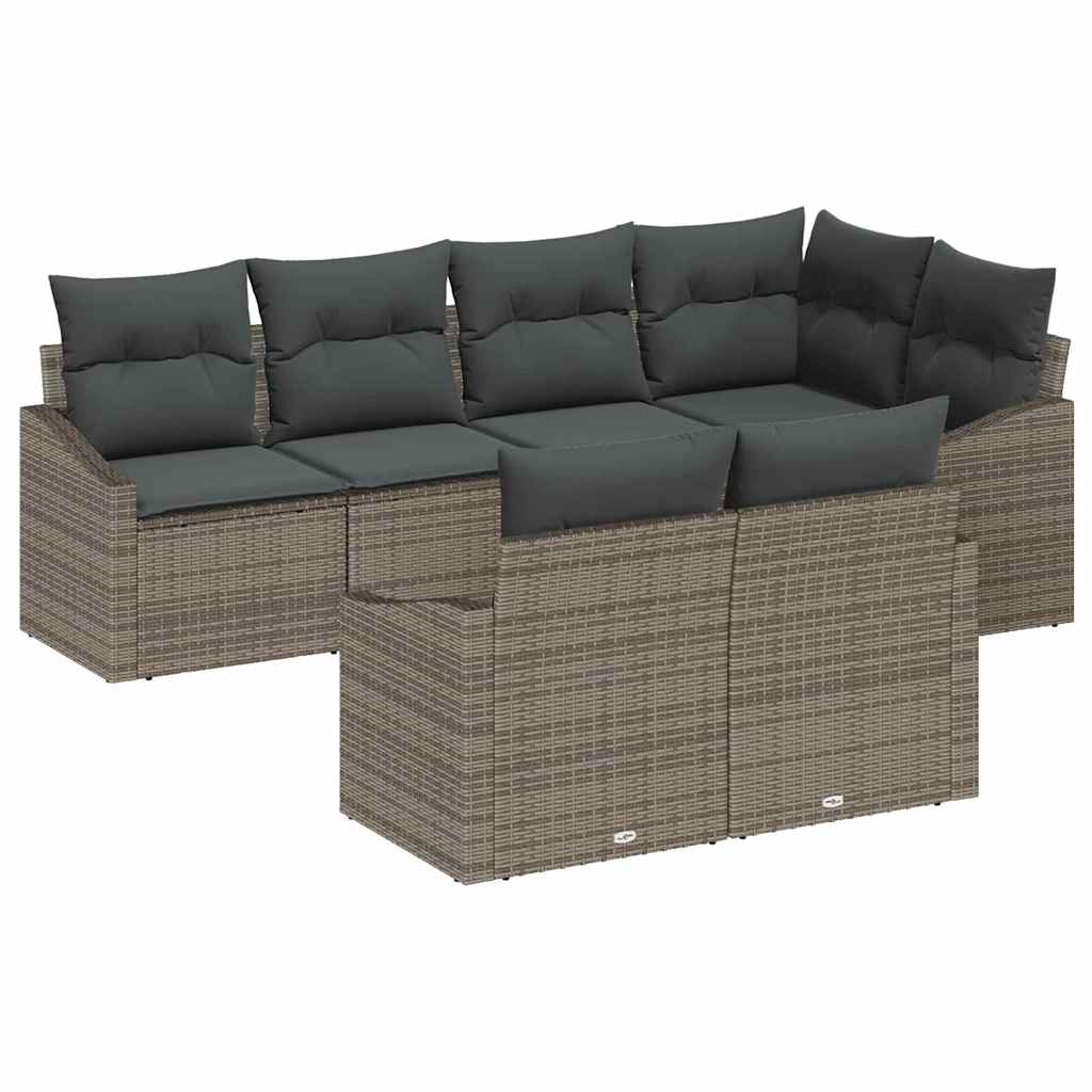 Set di divani con cuscino 7 pcs Grigio polyrattan - immagine 2