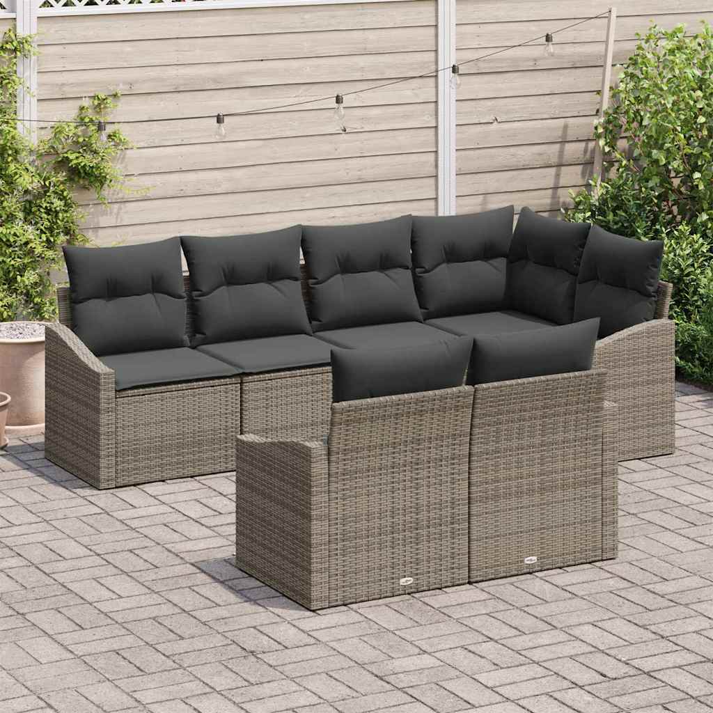 Set di divani con cuscino 7 pcs Grigio polyrattan - immagine 3