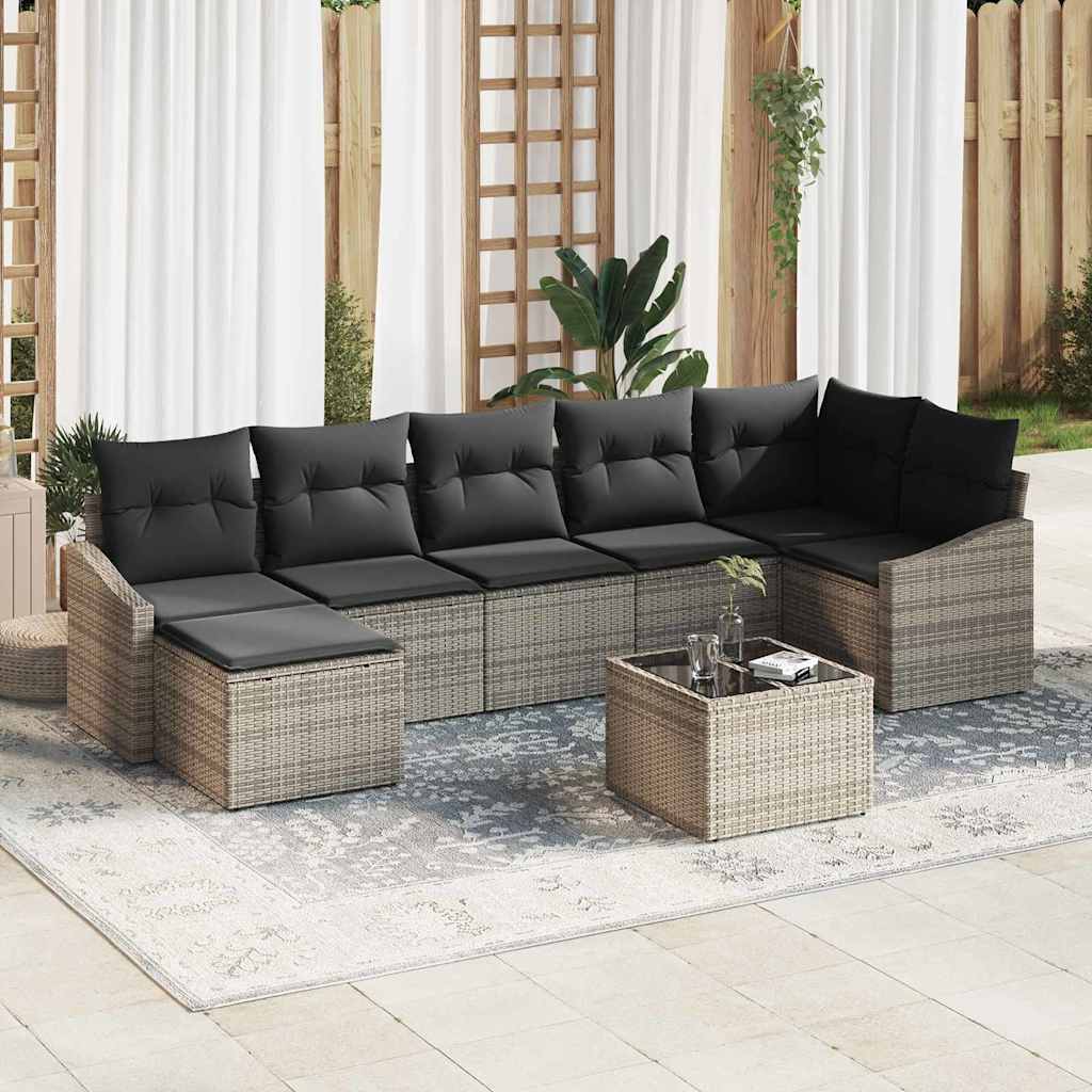 Set di divani con cuscino 8 pcs Grigio polyrattan