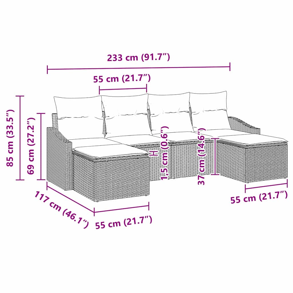 Set di divani con cuscino 6 pcs Nero polyrattan - immagine 8