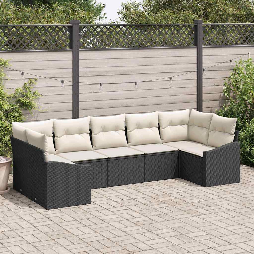 Set di divani con cuscino 7 pcs Nero polyrattan