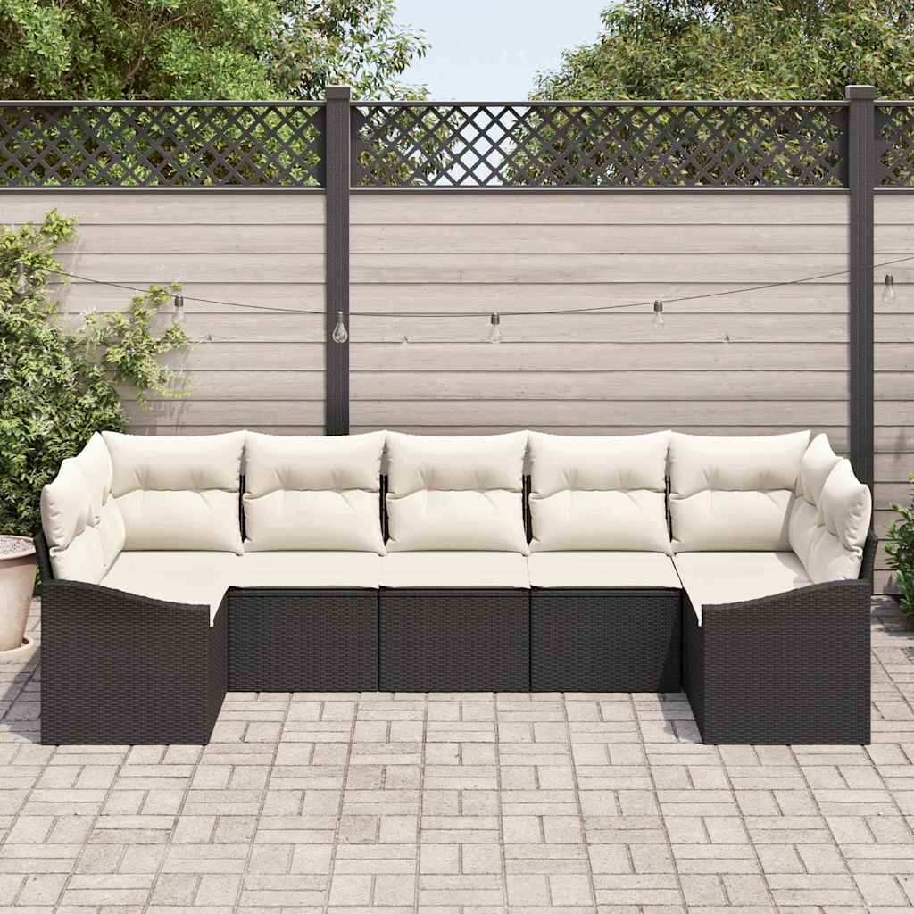 Set di divani con cuscino 7 pcs Nero polyrattan - immagine 3