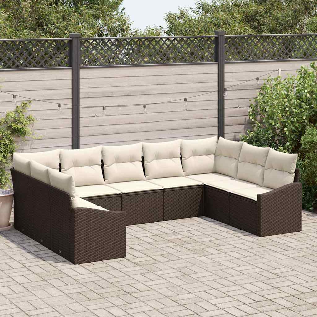 Set Divano da Giardino 9 pcs Marrone Poly Rattan