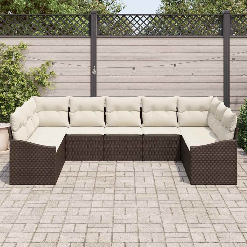 Set Divano da Giardino 9 pcs Marrone Poly Rattan - immagine 3