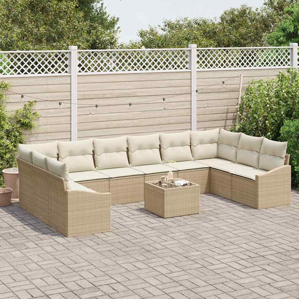 Set di divani con cuscino 10 pcs Beige polyrattan - immagine 3