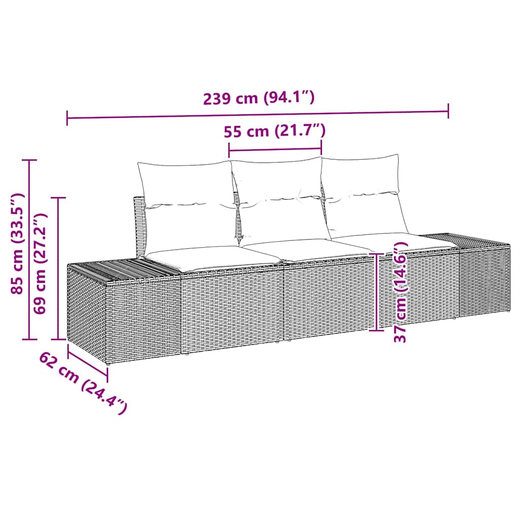 Set di divani con cuscino 3 pcs Marrone polyrattan - immagine 7
