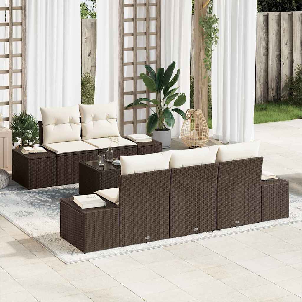 Set Divano da Giardino 6 pcs Marrone Poly Rattan