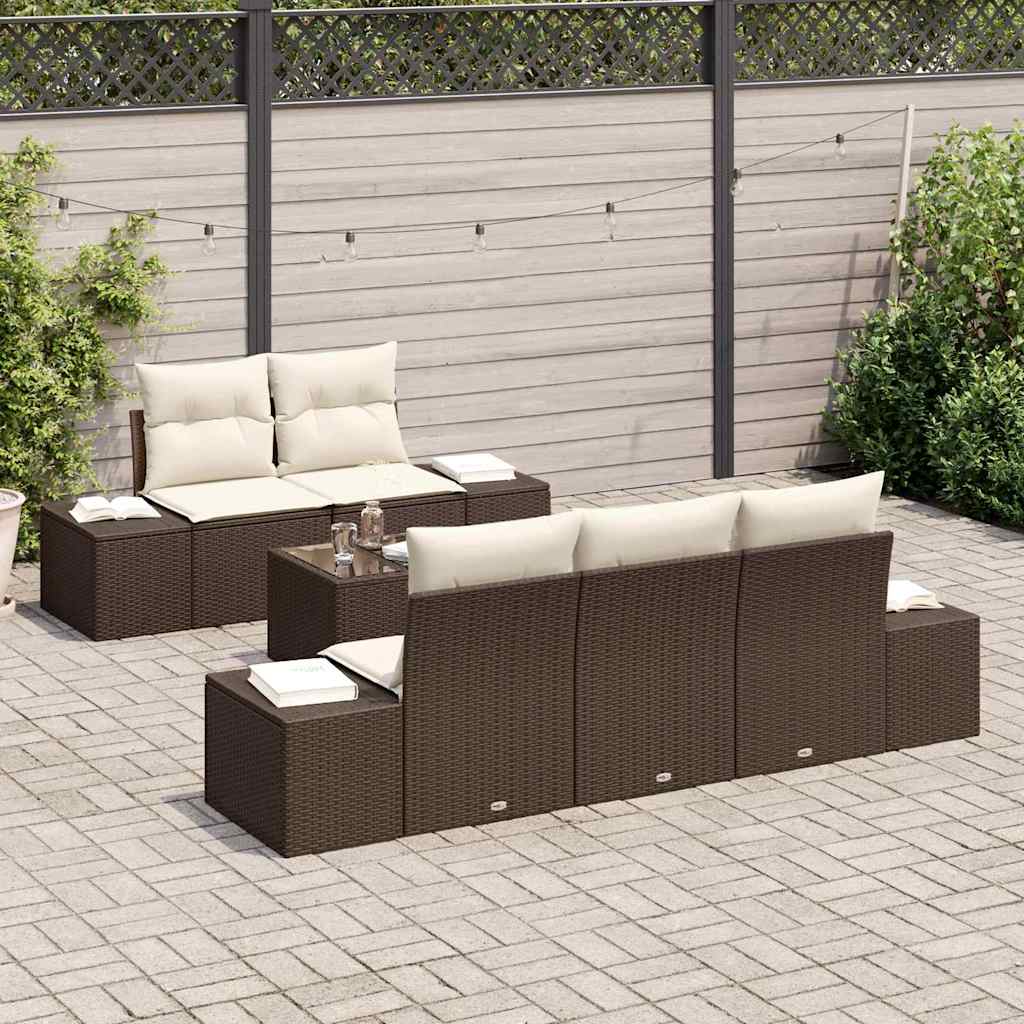 Set Divano da Giardino 6 pcs Marrone Poly Rattan - immagine 3