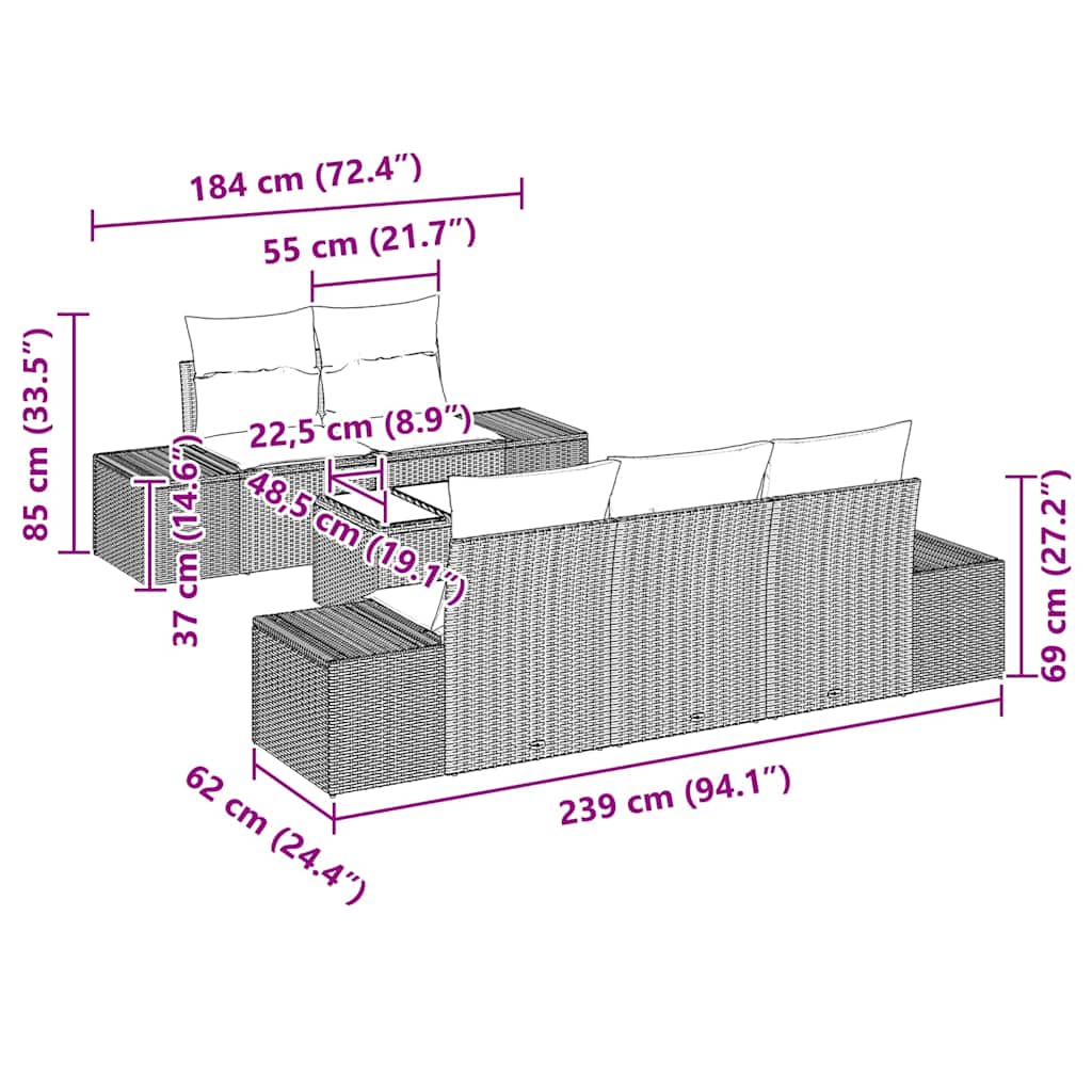 Set Divano da Giardino 6 pcs Marrone Poly Rattan - immagine 8