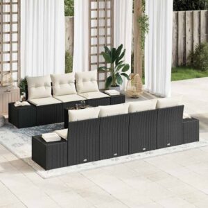 Set Divano da Giardino 8 pcs Nero Poly Rattan