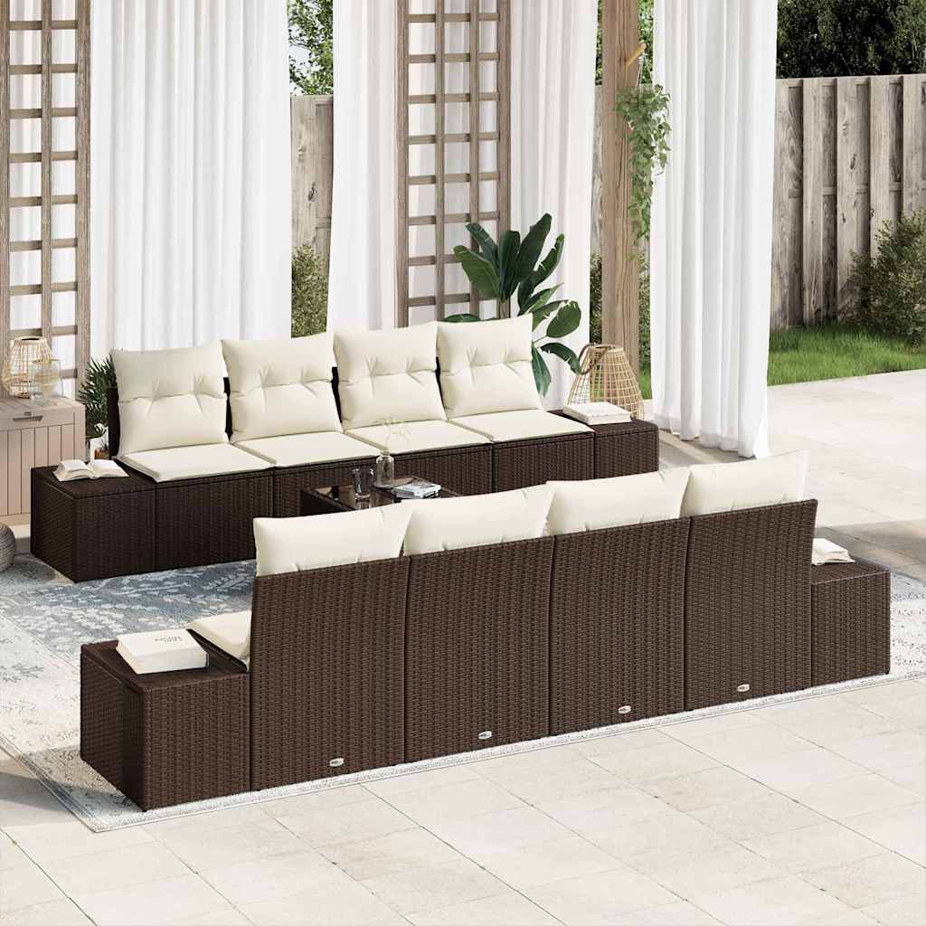 Set Divano da Giardino 7 pcs Marrone e crema polyrattan