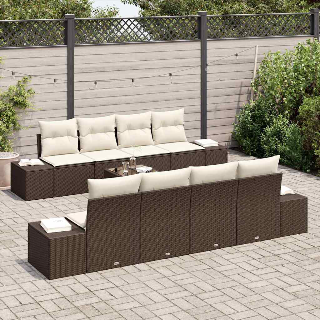 Set Divano da Giardino 7 pcs Marrone e crema polyrattan - immagine 3