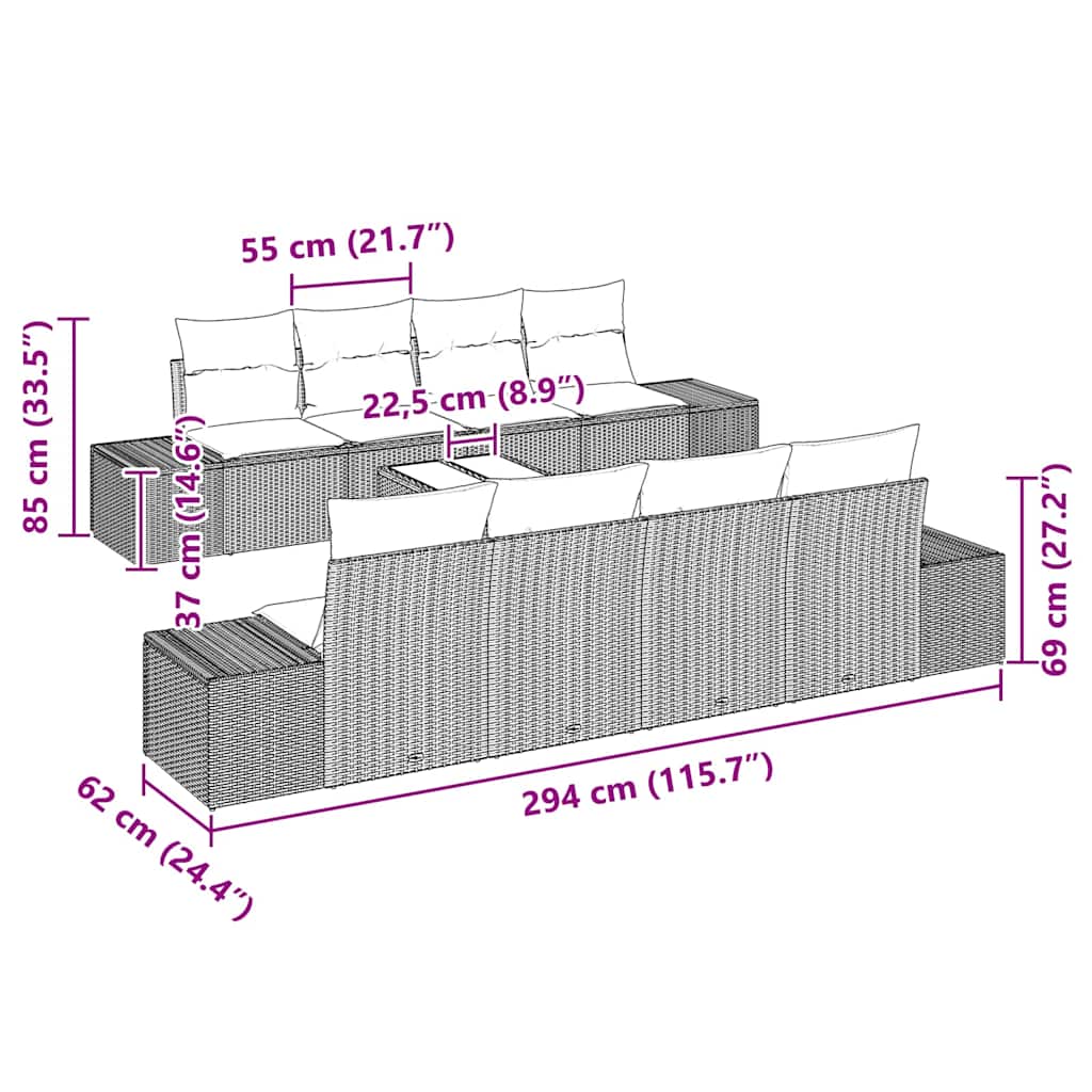 Set Divano da Giardino 7 pcs Marrone e crema polyrattan - immagine 8