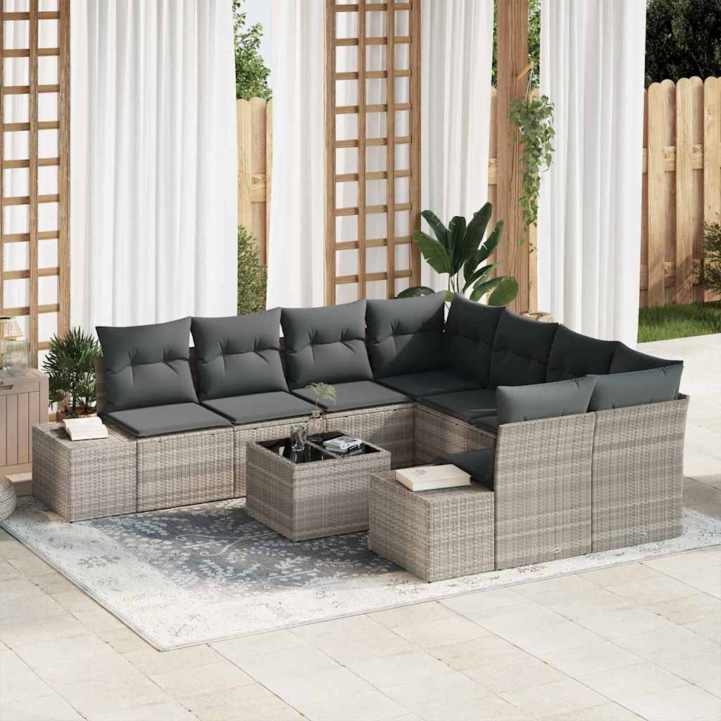 Set Divano da Giardino 9 pcs Grigio chiaro Poly Rattan