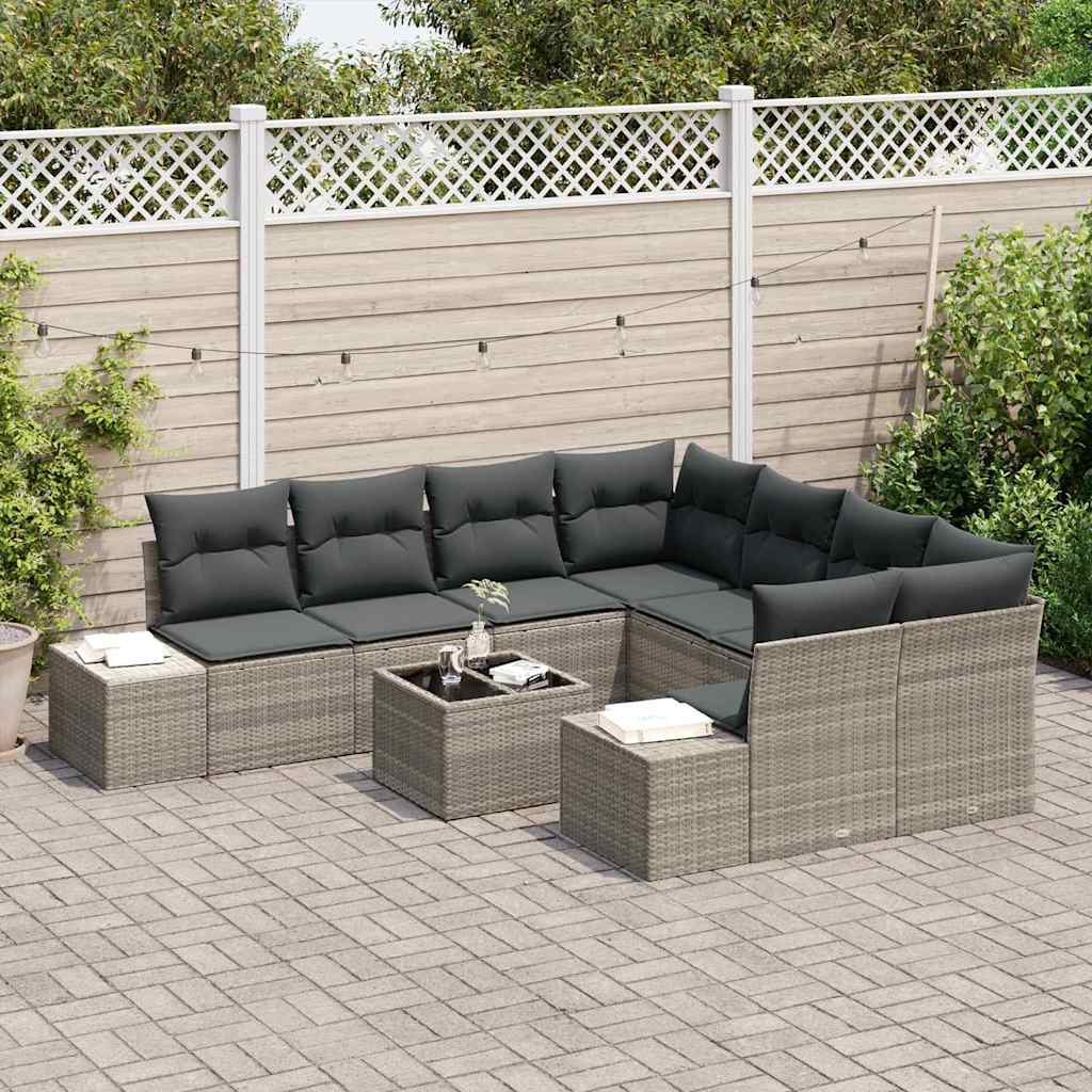 Set Divano da Giardino 9 pcs Grigio chiaro Poly Rattan - immagine 3