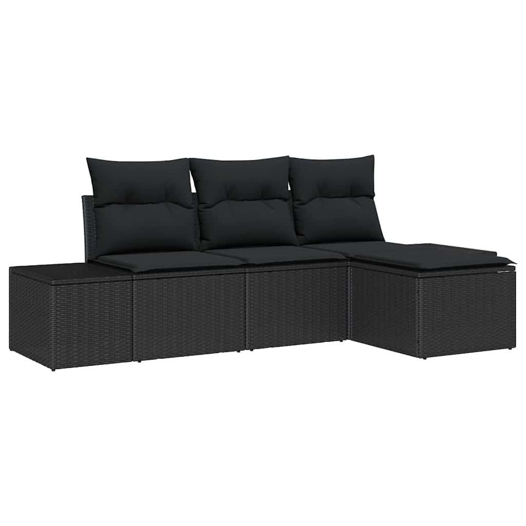 Set Divano da Giardino con cuscino 4 pcs Nero polyrattan - immagine 2