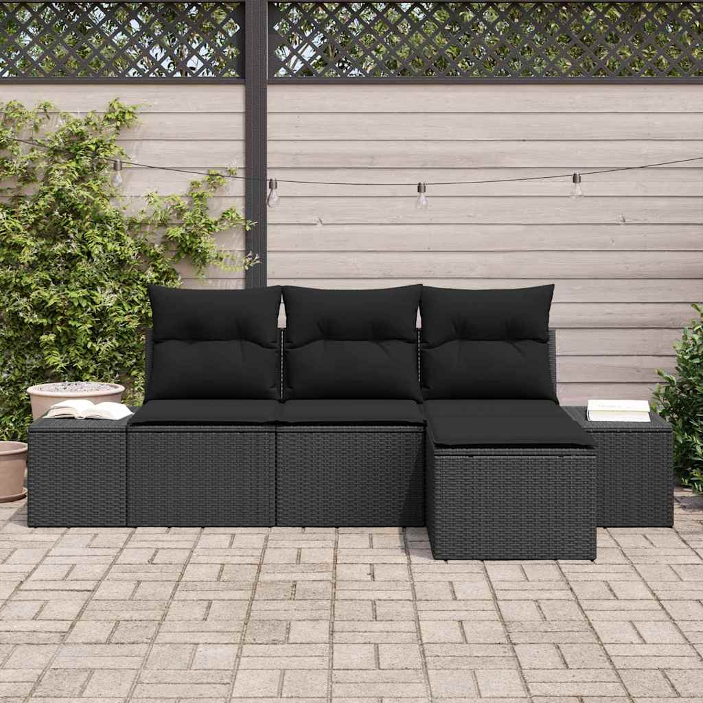 Set Divano da Giardino con cuscino 4 pcs Nero polyrattan - immagine 3