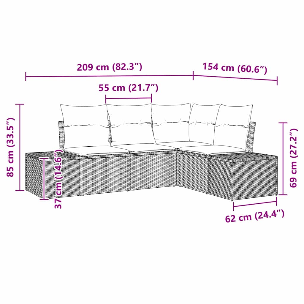 Set Divano da Giardino 4 pcs Grigio Poly Rattan - immagine 8