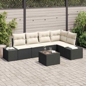 Set Divano da Giardino 6 pcs Nero Poly Rattan