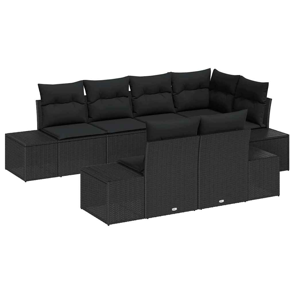 Set Divano da Giardino 7 pcs Nero e Crema polyrattan - immagine 2