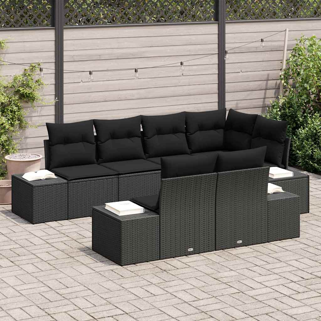Set Divano da Giardino 7 pcs Nero e Crema polyrattan - immagine 3