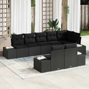 Set Divano da Giardino 8 pcs Nero e Crema polyrattan