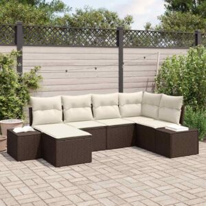 Set Divano da Giardino 6 pcs Marrone e crema Poly Rattan