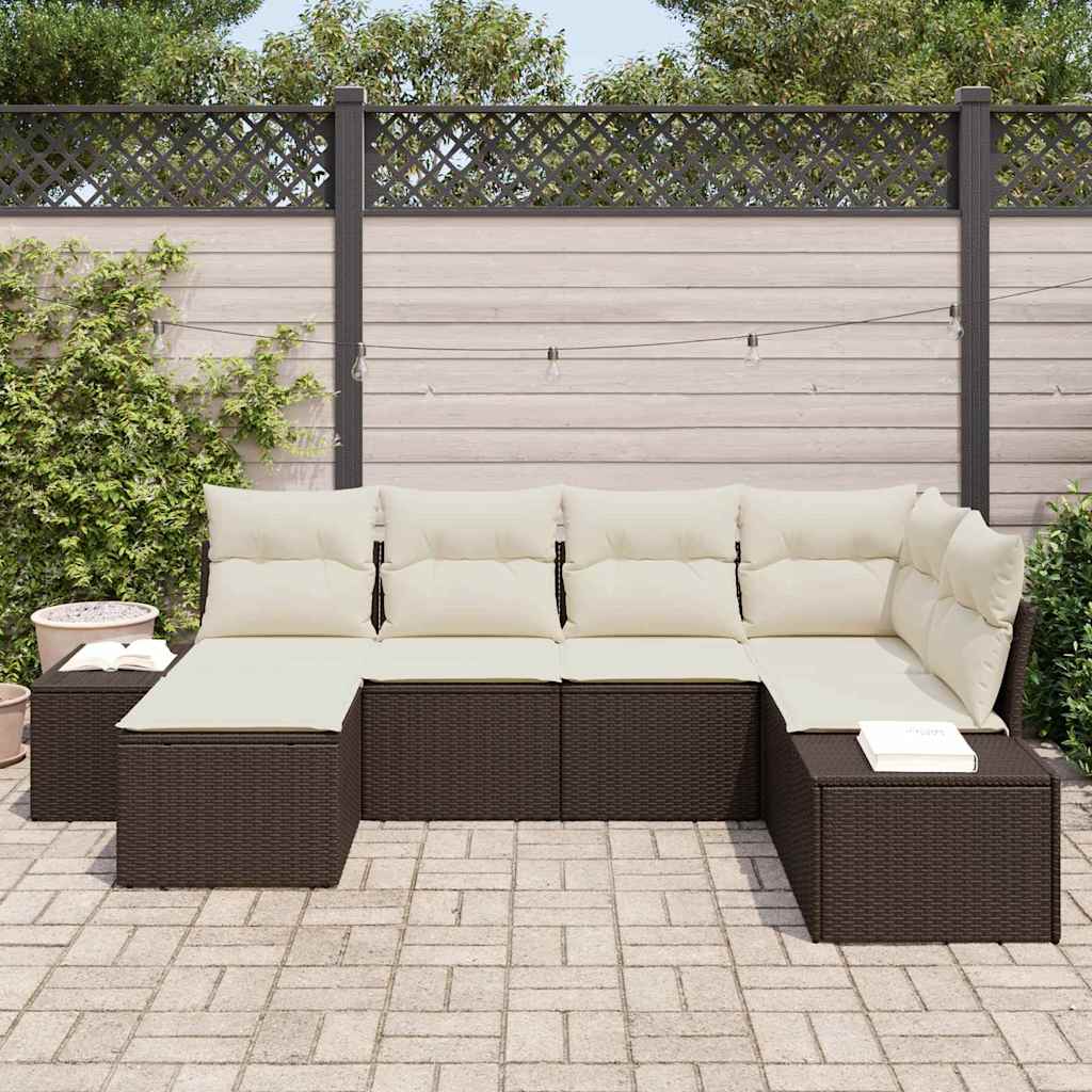 Set Divano da Giardino 6 pcs Marrone e crema Poly Rattan - immagine 3