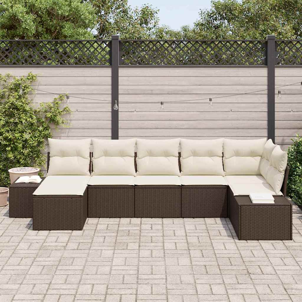 Set Divano da Giardino con cuscino 7 pcs Marrone Poly Rattan - immagine 3