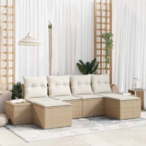 Set Divano da Giardino con cuscino 6 pcs Beige Poly Rattan
