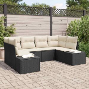 Set Divano da Giardino con cuscino 6 pcs Nero Poly Rattan