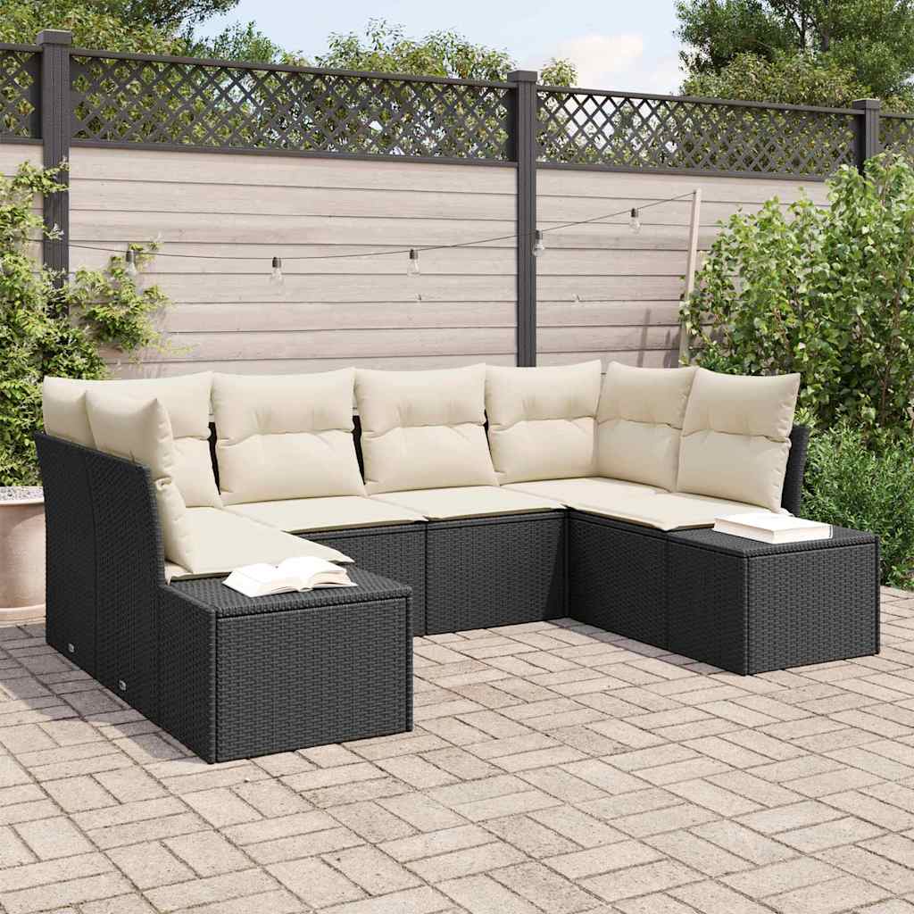 Set Divano da Giardino con cuscino 6 pcs Nero Poly Rattan