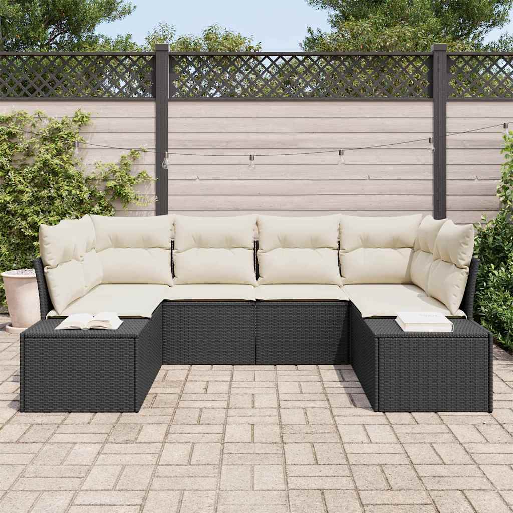 Set Divano da Giardino con cuscino 6 pcs Nero Poly Rattan - immagine 3
