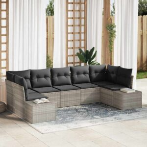 Set Divano da Giardino 7 pcs Grigio chiaro polyrattan