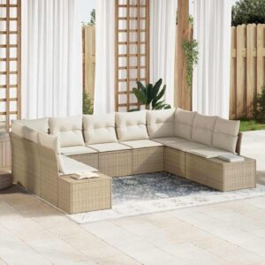 Set Divano da Giardino con cuscino 9 pcs Beige Poly Rattan